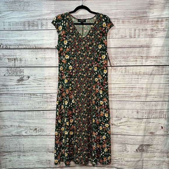 Perceptions New York Large Green Floral Midi Dress NEW - Picture 6 of 12